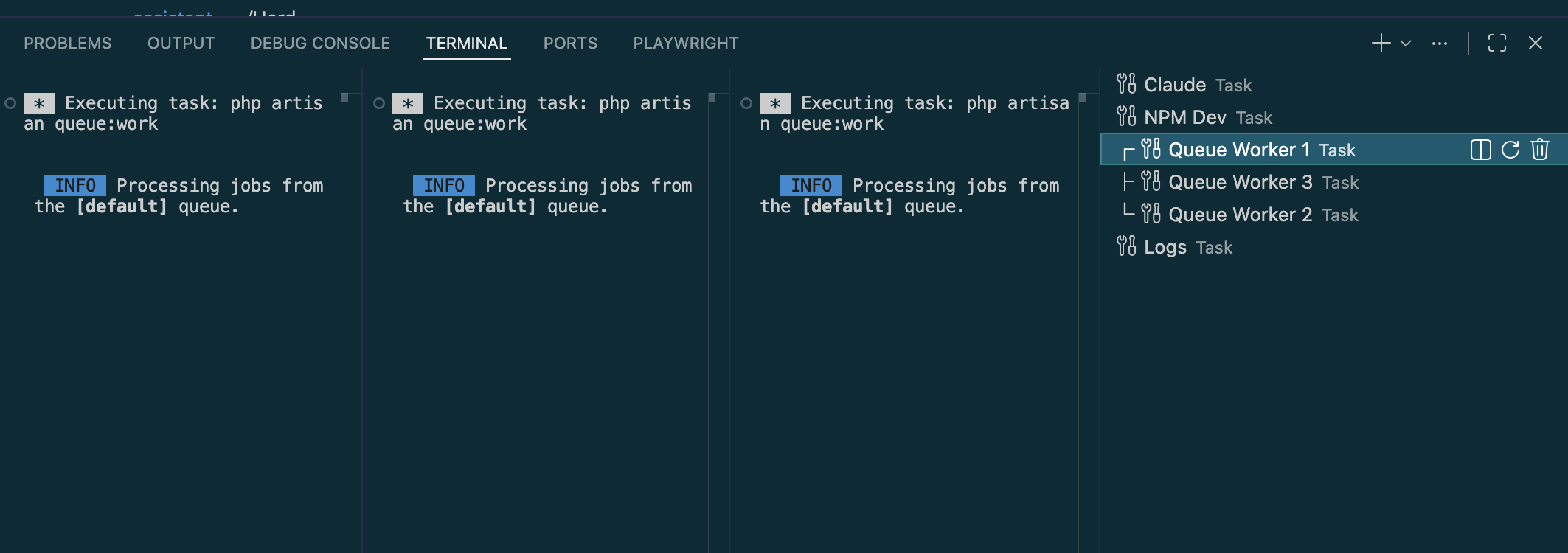 Queue Workers terminal tabs